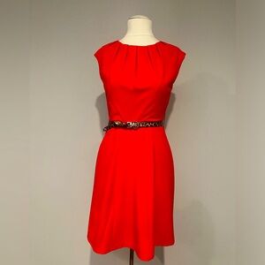 EMMA & MICHELE RED PLEATED TOP AND FLARE BOTTOM DRESS